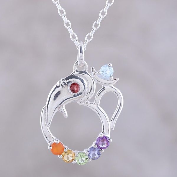 Alternate image for Multi-Gemstone Ganesha Chakra Necklace from India Ganesha Chakra