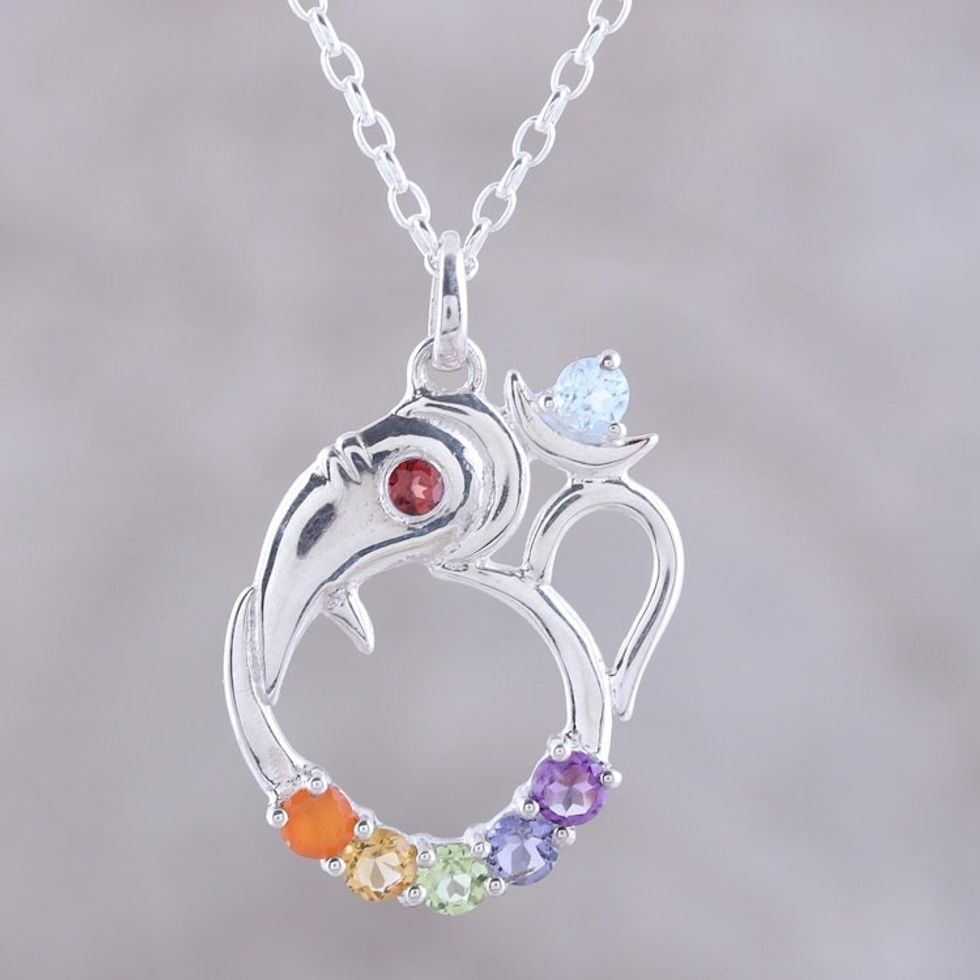 Multi-Gemstone Ganesha Chakra Necklace from India 'Ganesha Chakra'