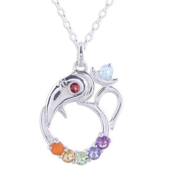 Alternate image for Multi-Gemstone Ganesha Chakra Necklace from India Ganesha Chakra