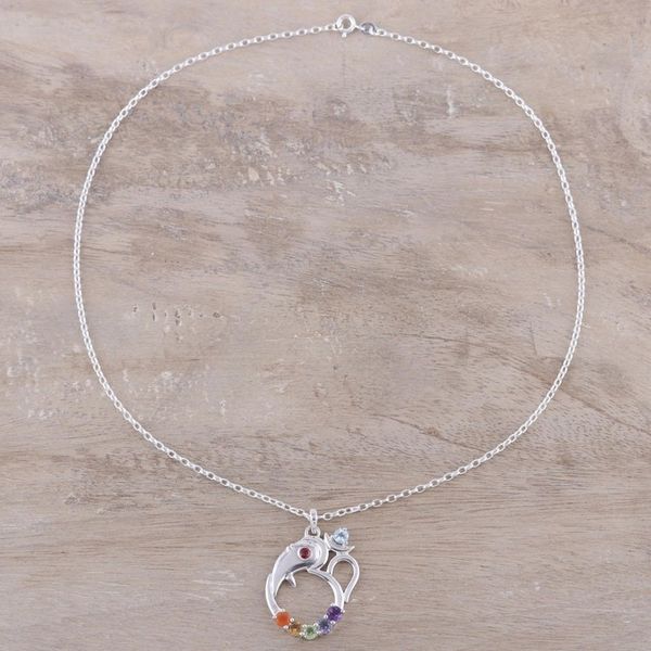 Alternate image for Multi-Gemstone Ganesha Chakra Necklace from India Ganesha Chakra