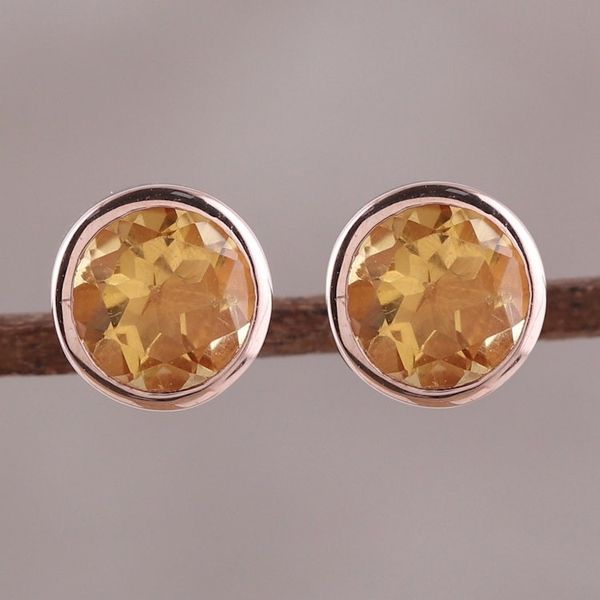 Alternate image for 22k Rose Gold Plated Faceted Citrine Stud Earrings Sparkling World