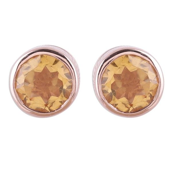 Alternate image for 22k Rose Gold Plated Faceted Citrine Stud Earrings Sparkling World