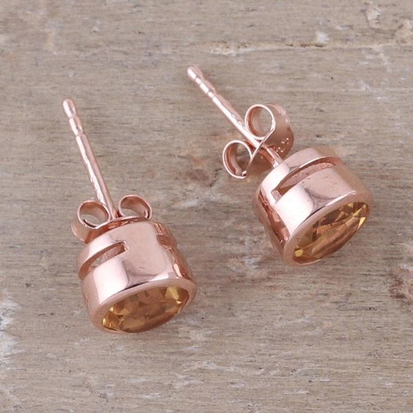 Alternate image for 22k Rose Gold Plated Faceted Citrine Stud Earrings Sparkling World
