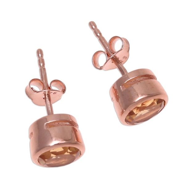 Alternate image for 22k Rose Gold Plated Faceted Citrine Stud Earrings Sparkling World