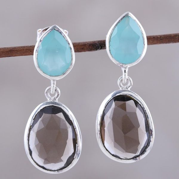 Alternate image for Smoky Quartz and Chalcedony Sterling Silver Dangle Earrings Dip Into Dusk