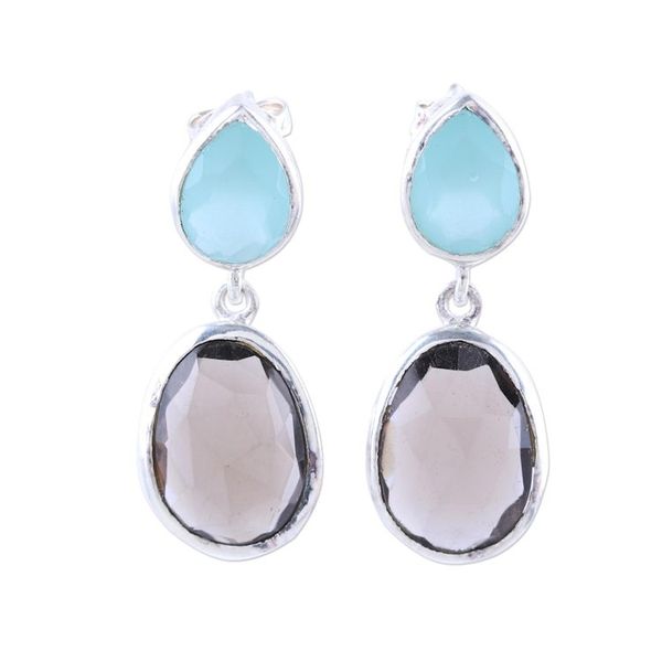 Alternate image for Smoky Quartz and Chalcedony Sterling Silver Dangle Earrings Dip Into Dusk