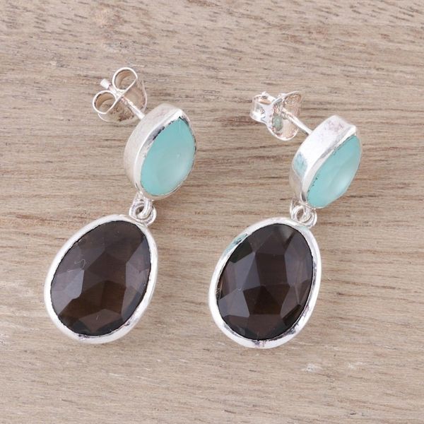 Alternate image for Smoky Quartz and Chalcedony Sterling Silver Dangle Earrings Dip Into Dusk
