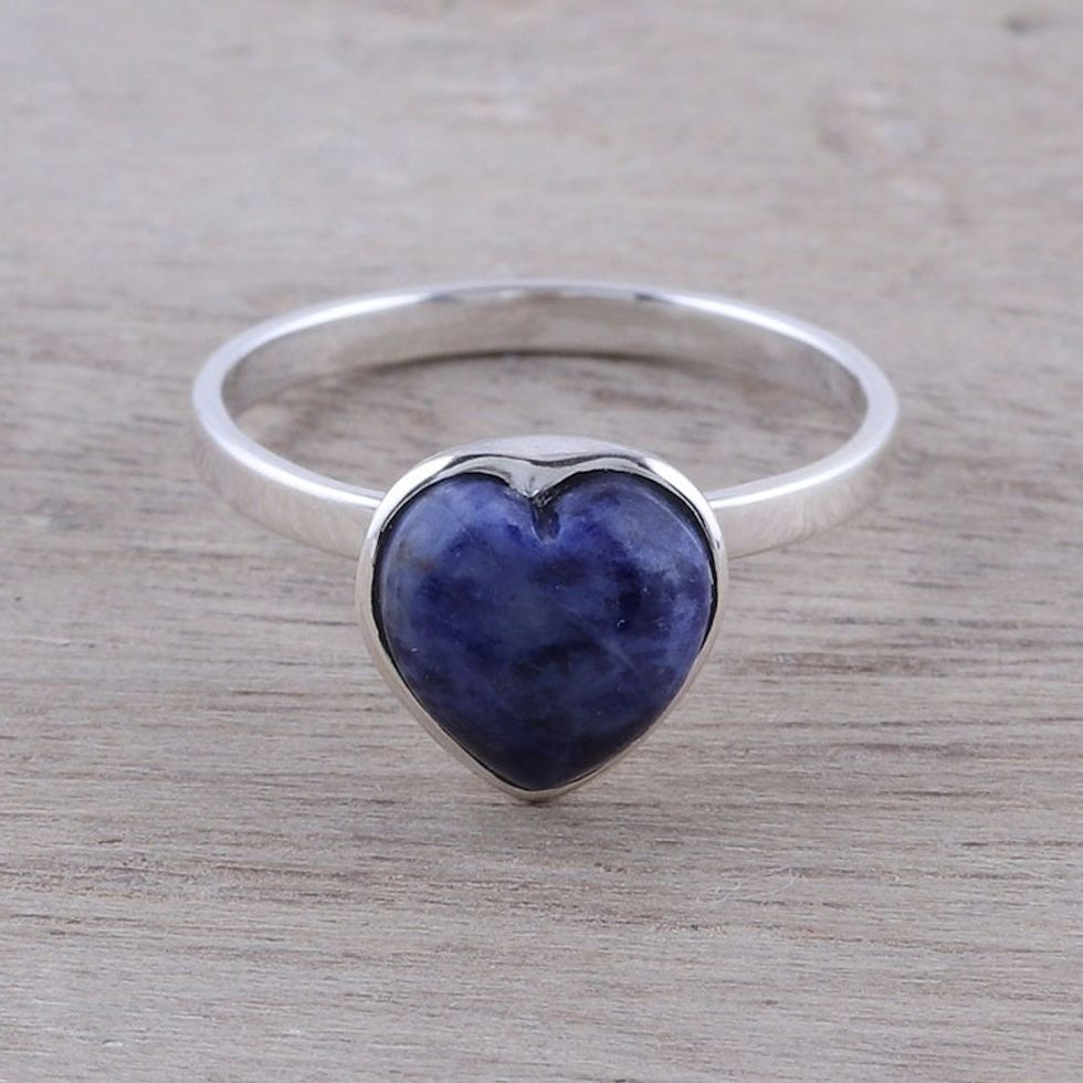Heart-Shaped Sodalite Cocktail Ring from India 'Gemstone Heart'