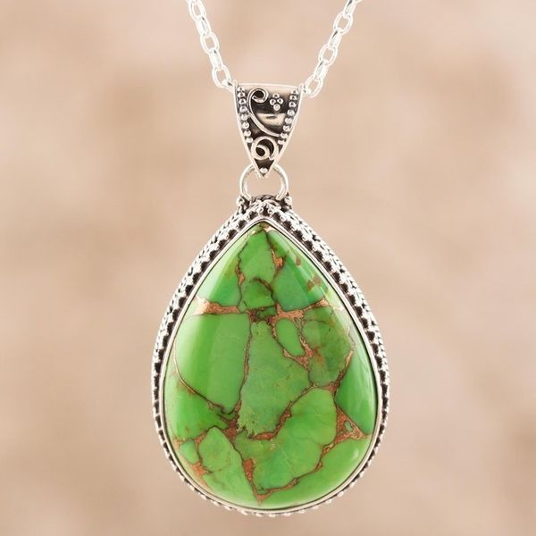 Alternate image for Teardrop Composite Turquoise and Sterling Silver Necklace Green Bliss