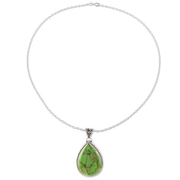 Alternate image for Teardrop Composite Turquoise and Sterling Silver Necklace Green Bliss