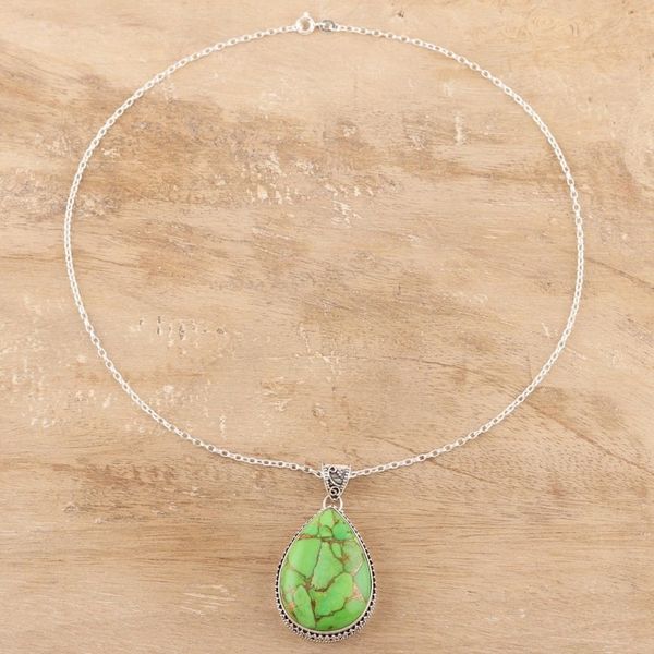 Alternate image for Teardrop Composite Turquoise and Sterling Silver Necklace Green Bliss
