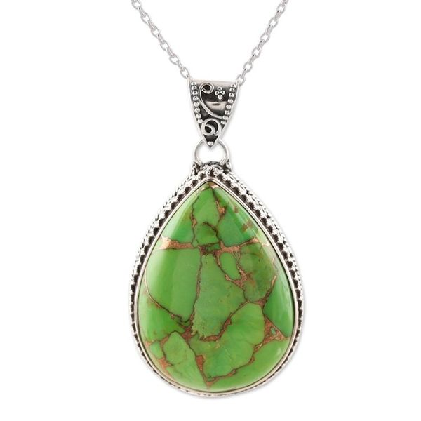 Alternate image for Teardrop Composite Turquoise and Sterling Silver Necklace Green Bliss