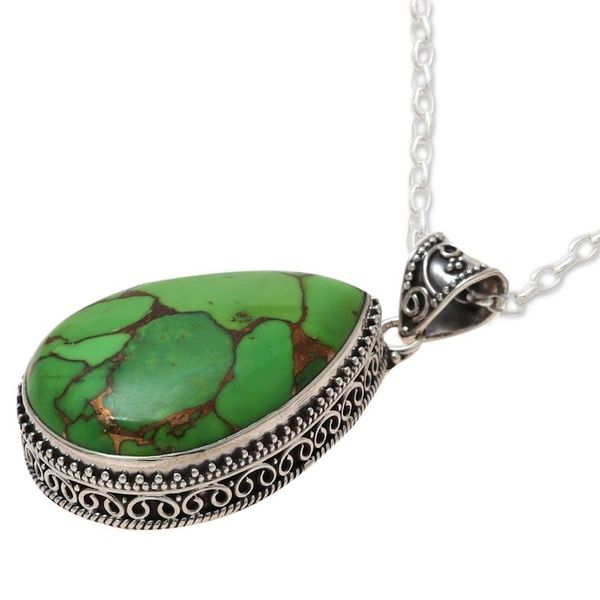 Alternate image for Teardrop Composite Turquoise and Sterling Silver Necklace Green Bliss