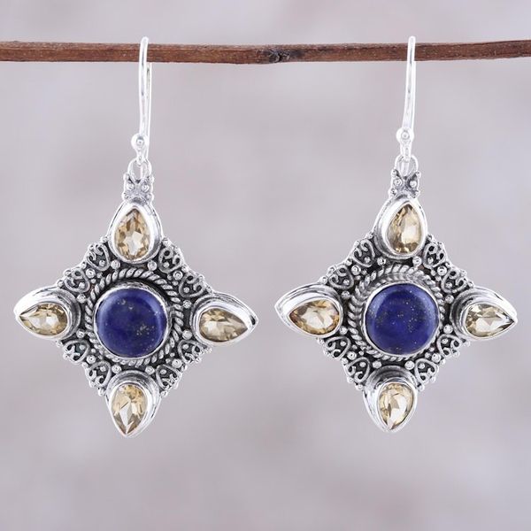 Alternate image for Lapis Lazuli and Citrine Dangle Earrings from India Eternal Delight