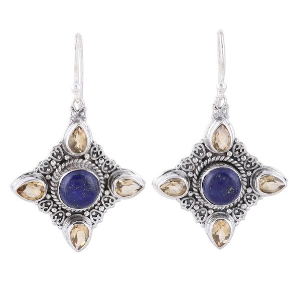 Alternate image for Lapis Lazuli and Citrine Dangle Earrings from India Eternal Delight