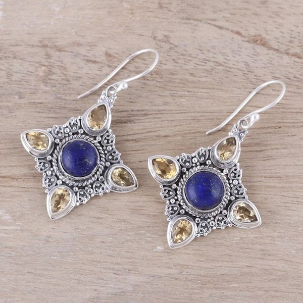 Alternate image for Lapis Lazuli and Citrine Dangle Earrings from India Eternal Delight
