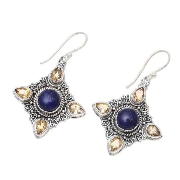 Alternate image for Lapis Lazuli and Citrine Dangle Earrings from India Eternal Delight