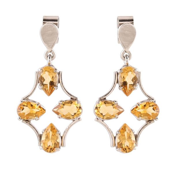 Alternate image for 8-Carat Rhodium Plated Citrine Dangle Earrings from India Glittering Teardrops