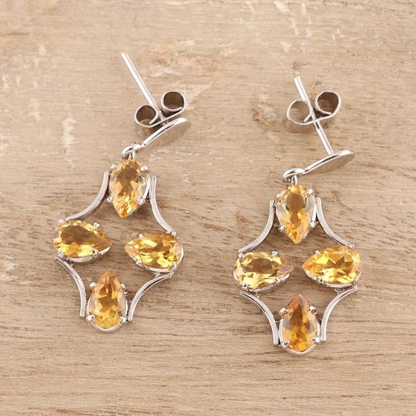 Alternate image for 8-Carat Rhodium Plated Citrine Dangle Earrings from India Glittering Teardrops