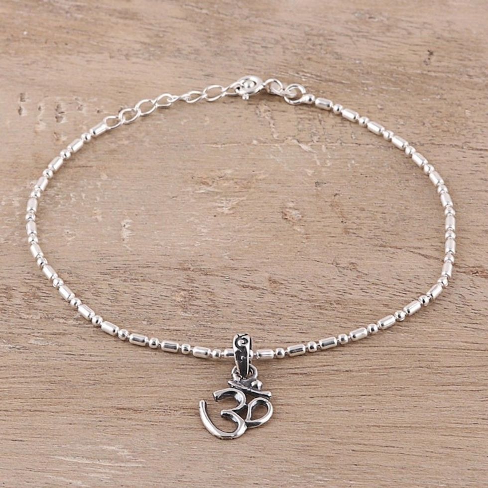 Sterling Silver Om Charm Bracelet from India 'Om Peace'