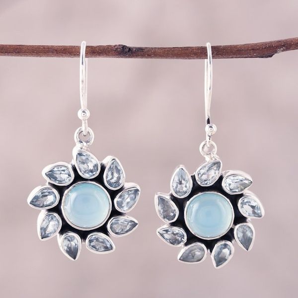 Alternate image for Blue Topaz and Chalcedony Dangle Earrings from India Sky Glory