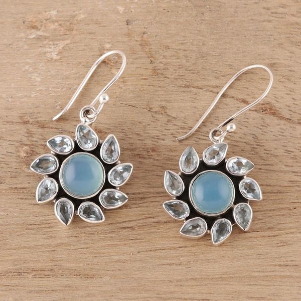 Alternate image for Blue Topaz and Chalcedony Dangle Earrings from India Sky Glory