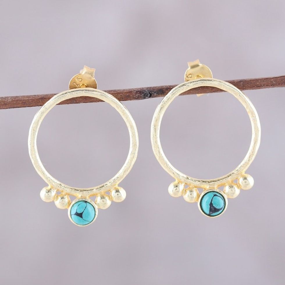 Gold Plated Sterling Silver and Calcite Drop Earrings 'Golden Hoops'