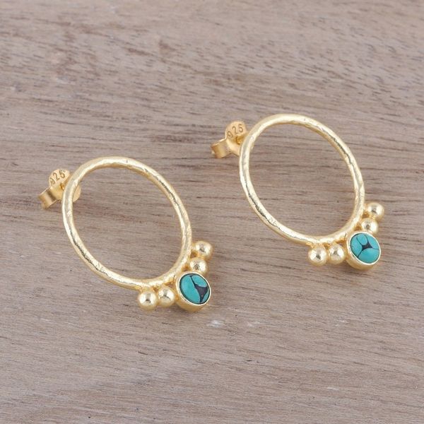 Alternate image for Gold Plated Sterling Silver and Calcite Drop Earrings Golden Hoops