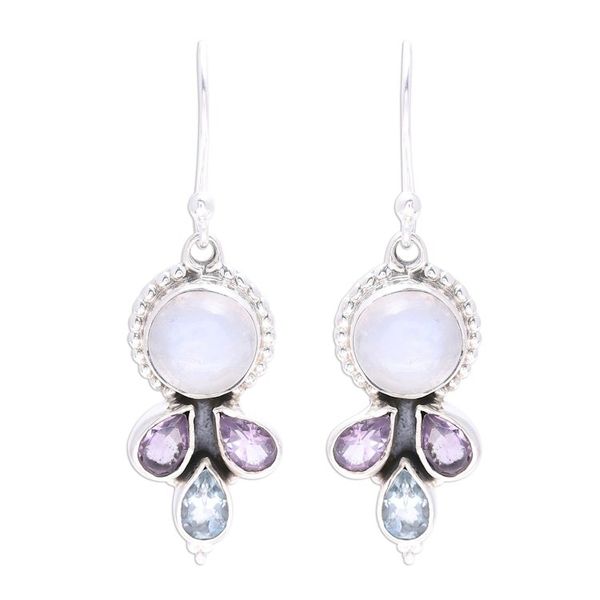 Alternate image for Multi-Gemstone Dangle Earrings Handcrafted in India Dancing Elegance