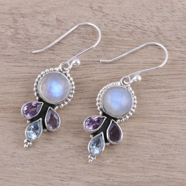 Alternate image for Multi-Gemstone Dangle Earrings Handcrafted in India Dancing Elegance