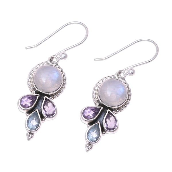 Alternate image for Multi-Gemstone Dangle Earrings Handcrafted in India Dancing Elegance
