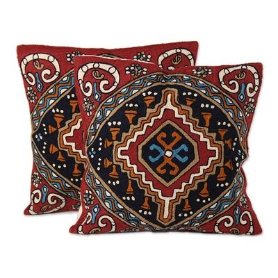 Alternate image for Colorful Embroidered Cotton Cushion Covers from India Pair Creative Kite