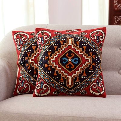 Alternate image for Colorful Embroidered Cotton Cushion Covers from India Pair Creative Kite