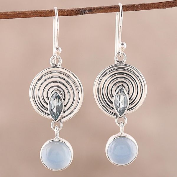 Alternate image for Blue Topaz and Chalcedony Dangle Earrings from India Wonderful Spiral