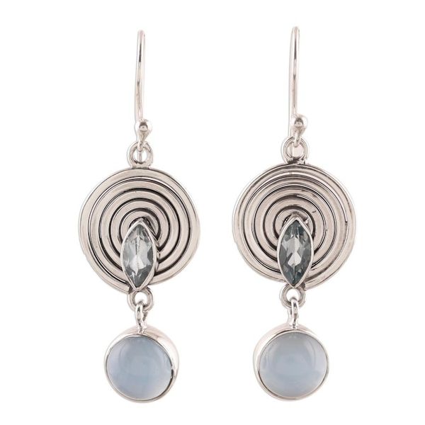 Alternate image for Blue Topaz and Chalcedony Dangle Earrings from India Wonderful Spiral