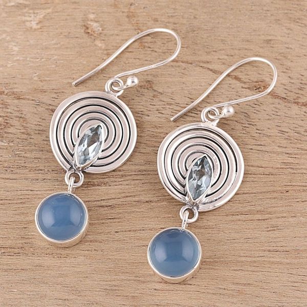 Alternate image for Blue Topaz and Chalcedony Dangle Earrings from India Wonderful Spiral