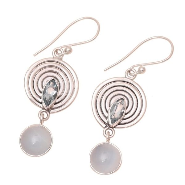 Alternate image for Blue Topaz and Chalcedony Dangle Earrings from India Wonderful Spiral