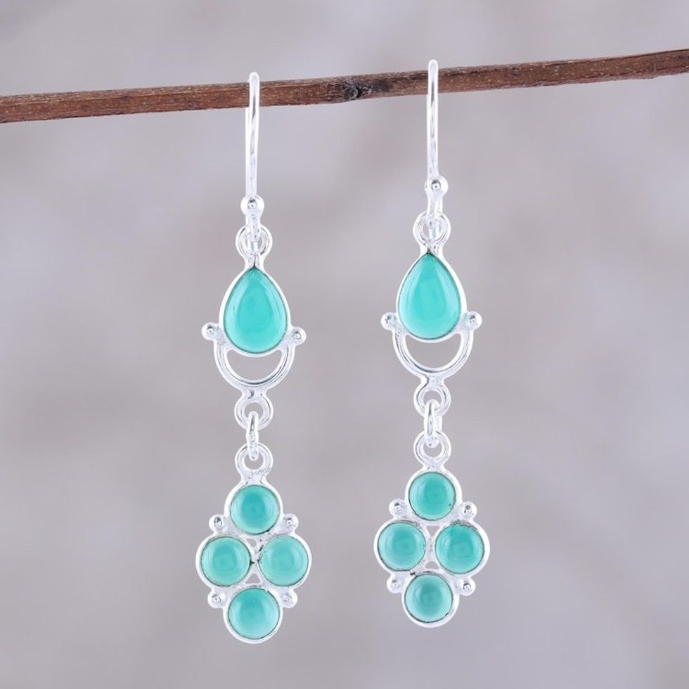 Handcrafted Green Onyx and Sterling Silver Dangle Earrings 'Misty Green Beauty'