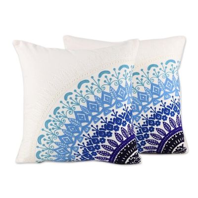 Alternate image for Embroidered Cotton Cushion Covers in Blue from India Pair Divine Orchard in Blue