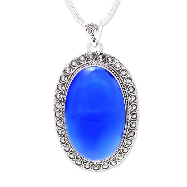 Alternate image for Large Blue Chalcedony and Sterling Silver Pendant Necklace Fairest Sky