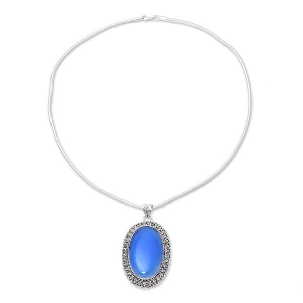 Alternate image for Large Blue Chalcedony and Sterling Silver Pendant Necklace Fairest Sky