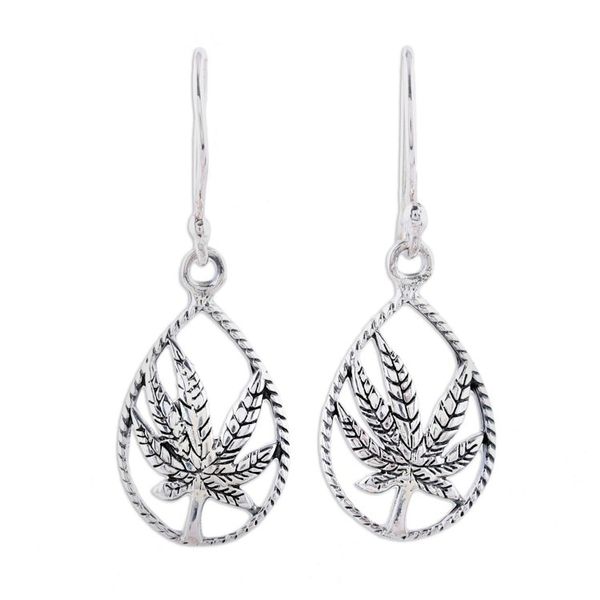 Alternate image for Handcrafted Sterling Silver Palm Leaf Dangle Earrings Precious Palms