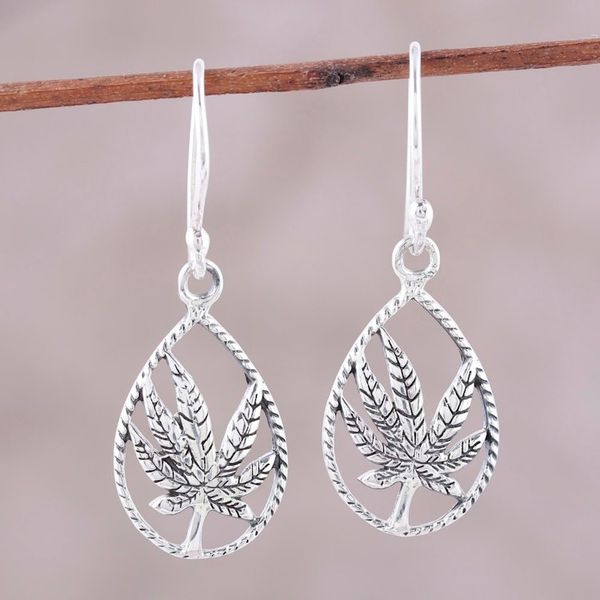 Alternate image for Handcrafted Sterling Silver Palm Leaf Dangle Earrings Precious Palms