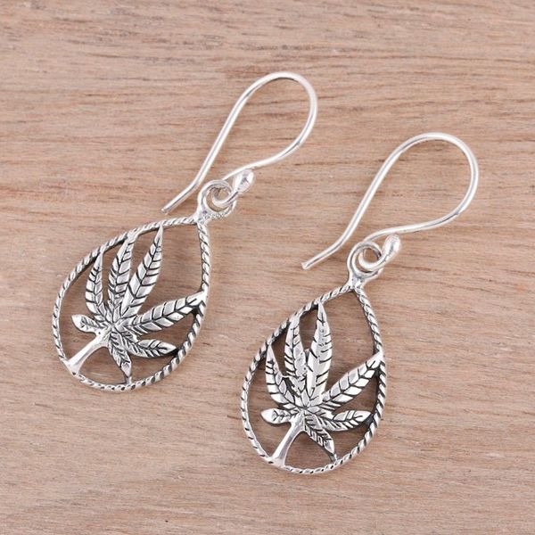 Alternate image for Handcrafted Sterling Silver Palm Leaf Dangle Earrings Precious Palms