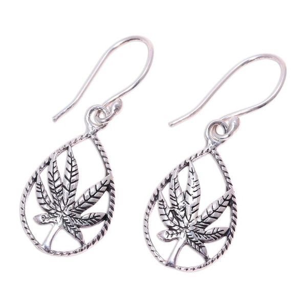 Alternate image for Handcrafted Sterling Silver Palm Leaf Dangle Earrings Precious Palms