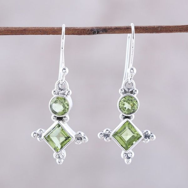 Alternate image for Sterling Silver and Green Peridot Star Dangle Earrings Opulent Stars