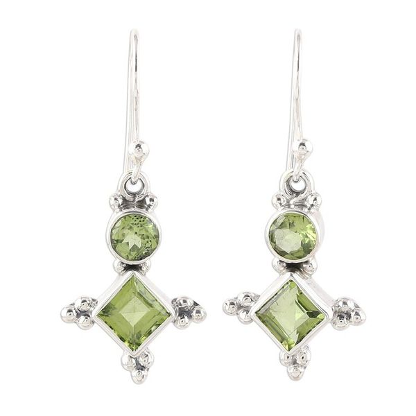 Alternate image for Sterling Silver and Green Peridot Star Dangle Earrings Opulent Stars
