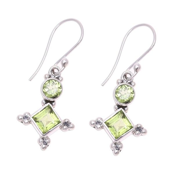 Alternate image for Sterling Silver and Green Peridot Star Dangle Earrings Opulent Stars