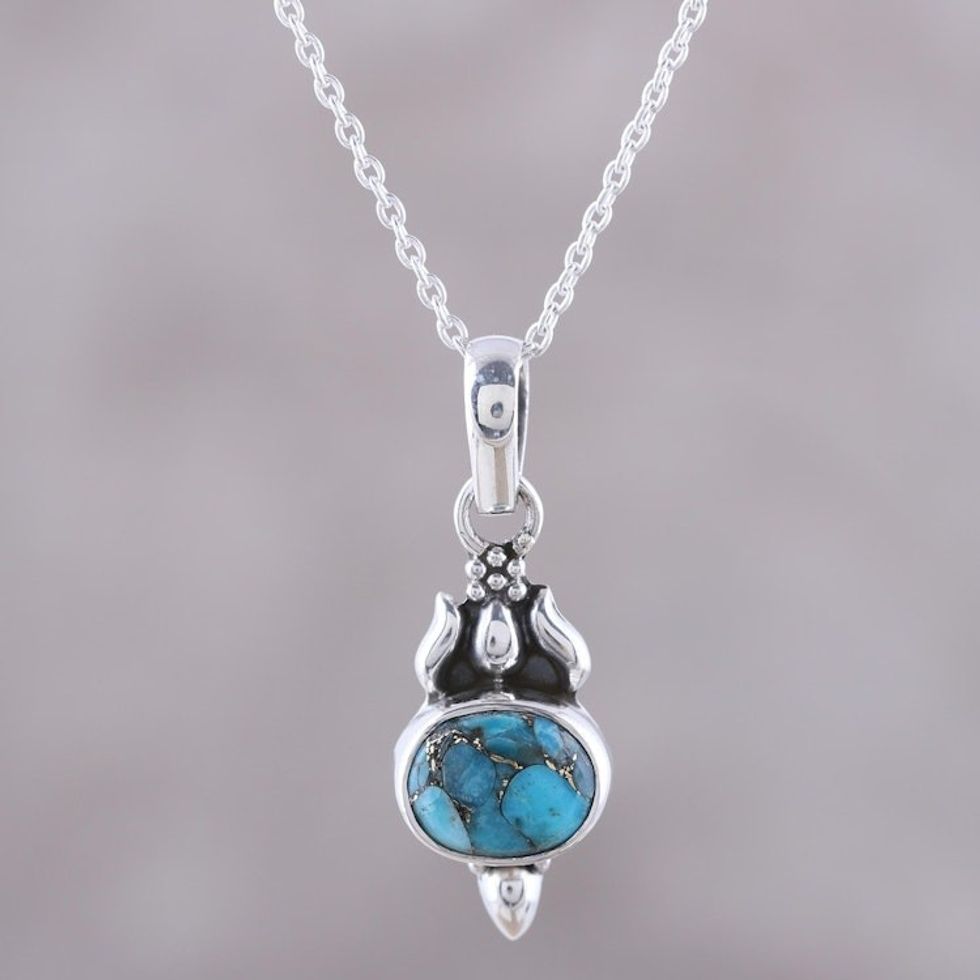 Sterling Silver and Composite Turquoise Necklace from India 'Eden Promise'
