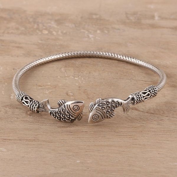 Alternate image for Sterling Silver Fish Cuff Bracelet from India Fish Story
